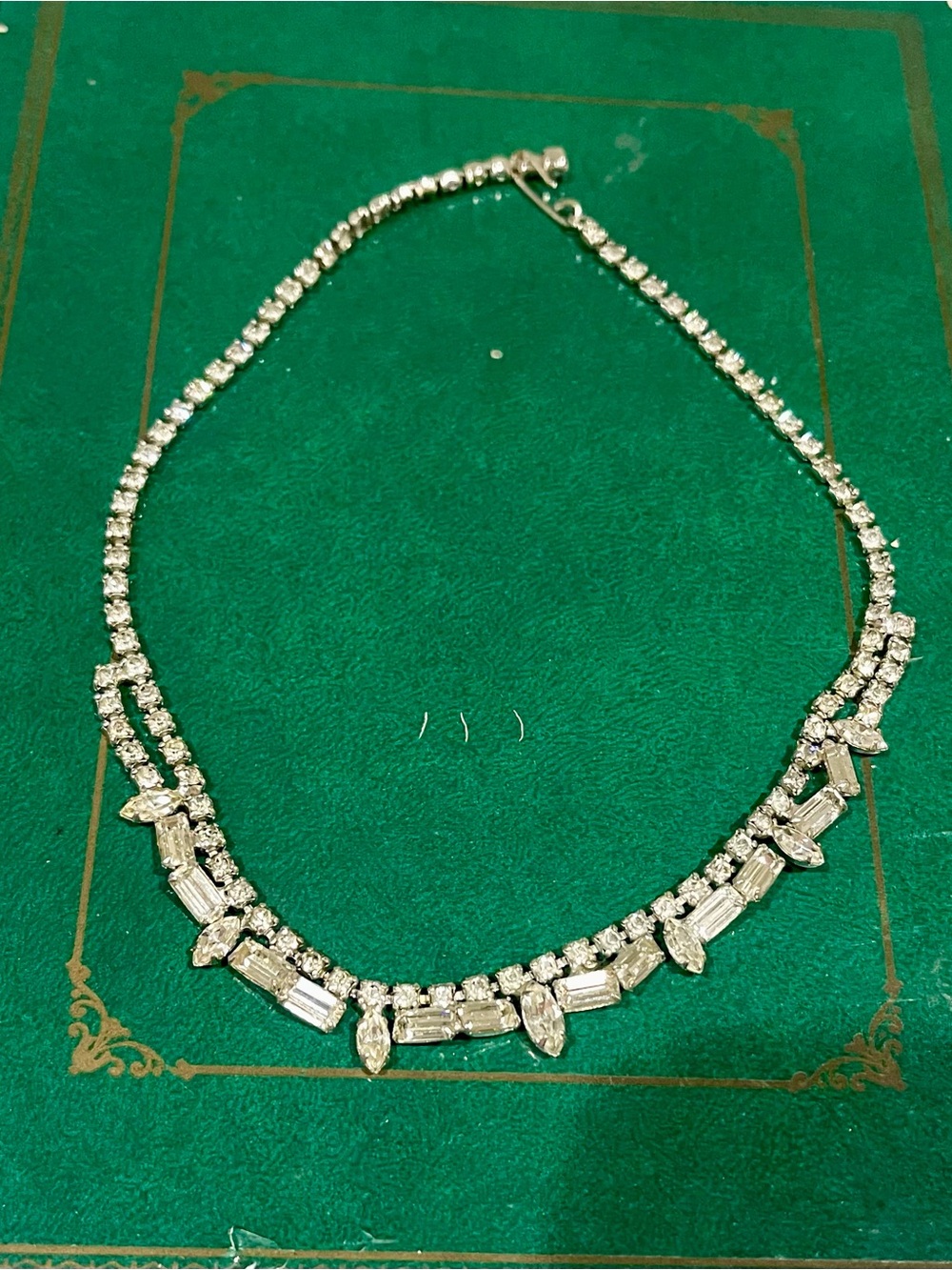 1940s Vintage Marilyn Monroe Crystal Marquise Baguette Necklace